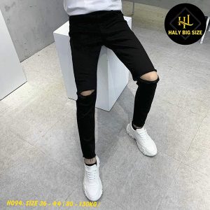Quần jean nam big size đen rách nhiều 2 gối H094
